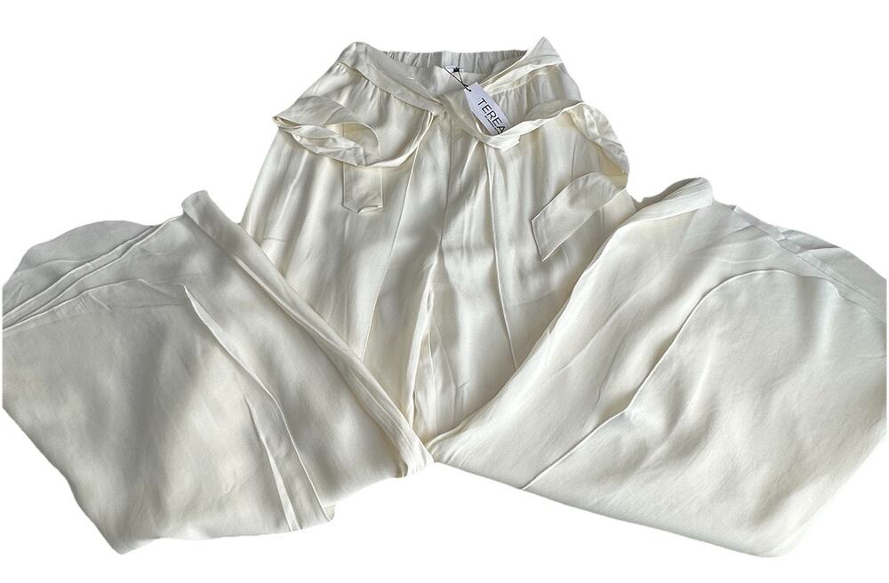 TEREA by Andrea Pitter Ivory Wide Leg Overlay Pants Lyocell Belted Size XXL NWT